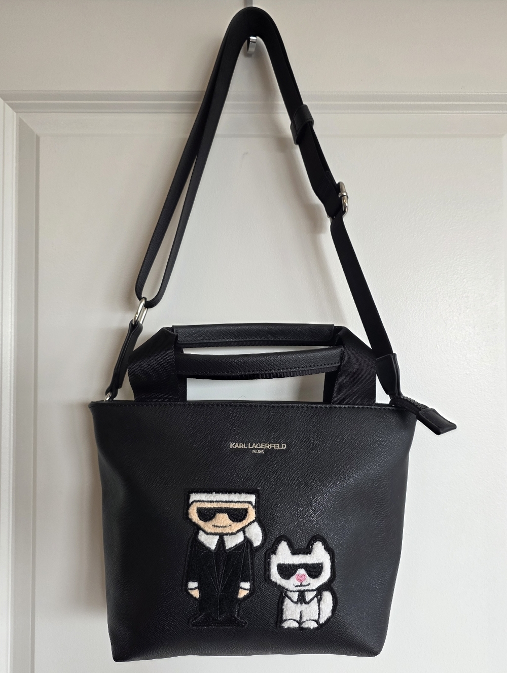 Karl Lagerfeld Black Tote Shoulder Bag with Icon Patch